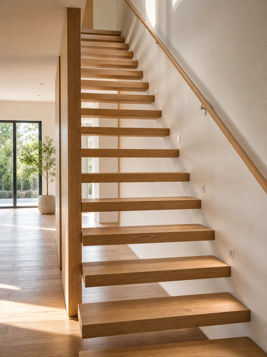 Moderne Holztreppe mit schwebenden Stufen