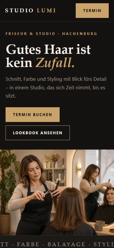 Beispiel-Website für ein Studio in der mobilen Ansicht