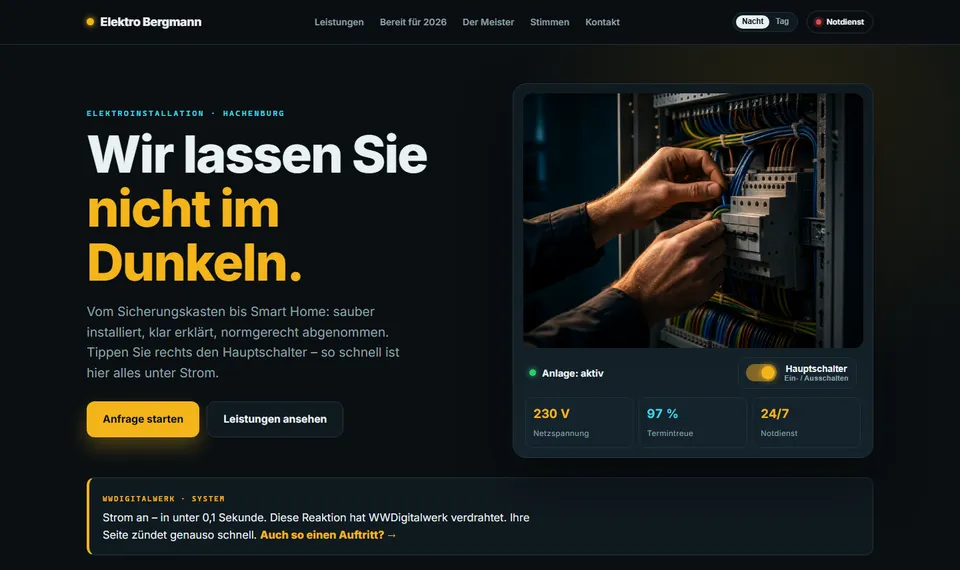 Beispiel-Website für einen Elektrobetrieb, gestaltet von WWDigitalwerk