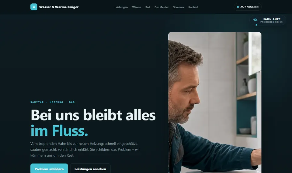 Beispiel-Website: Wasser & Wärme Krüger