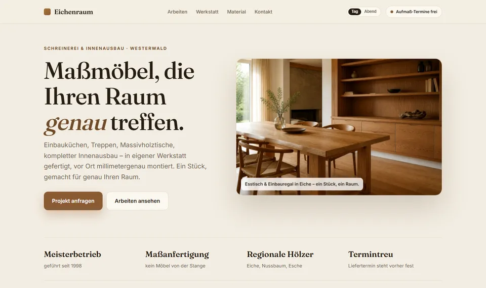 Beispiel-Website: Schreinerei Eichenraum