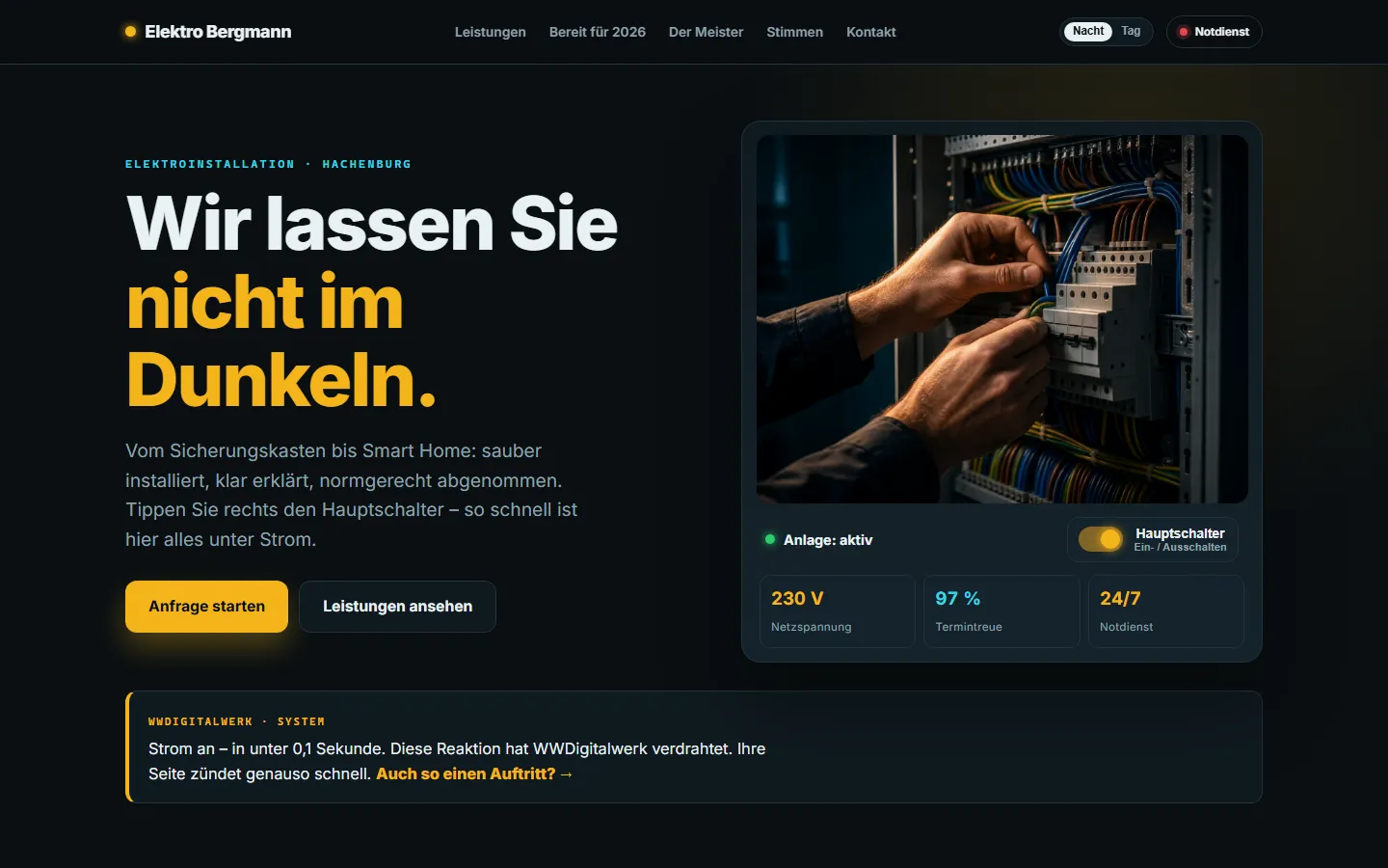 Moderner Beispiel-Auftritt für Elektro Bergmann, gestaltet von WWDigitalwerk