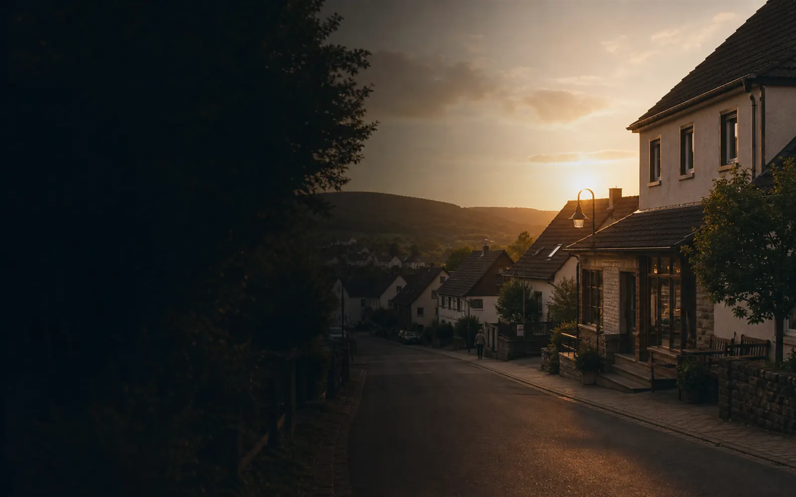 Westerwälder Dorfstraße im warmen Abendlicht